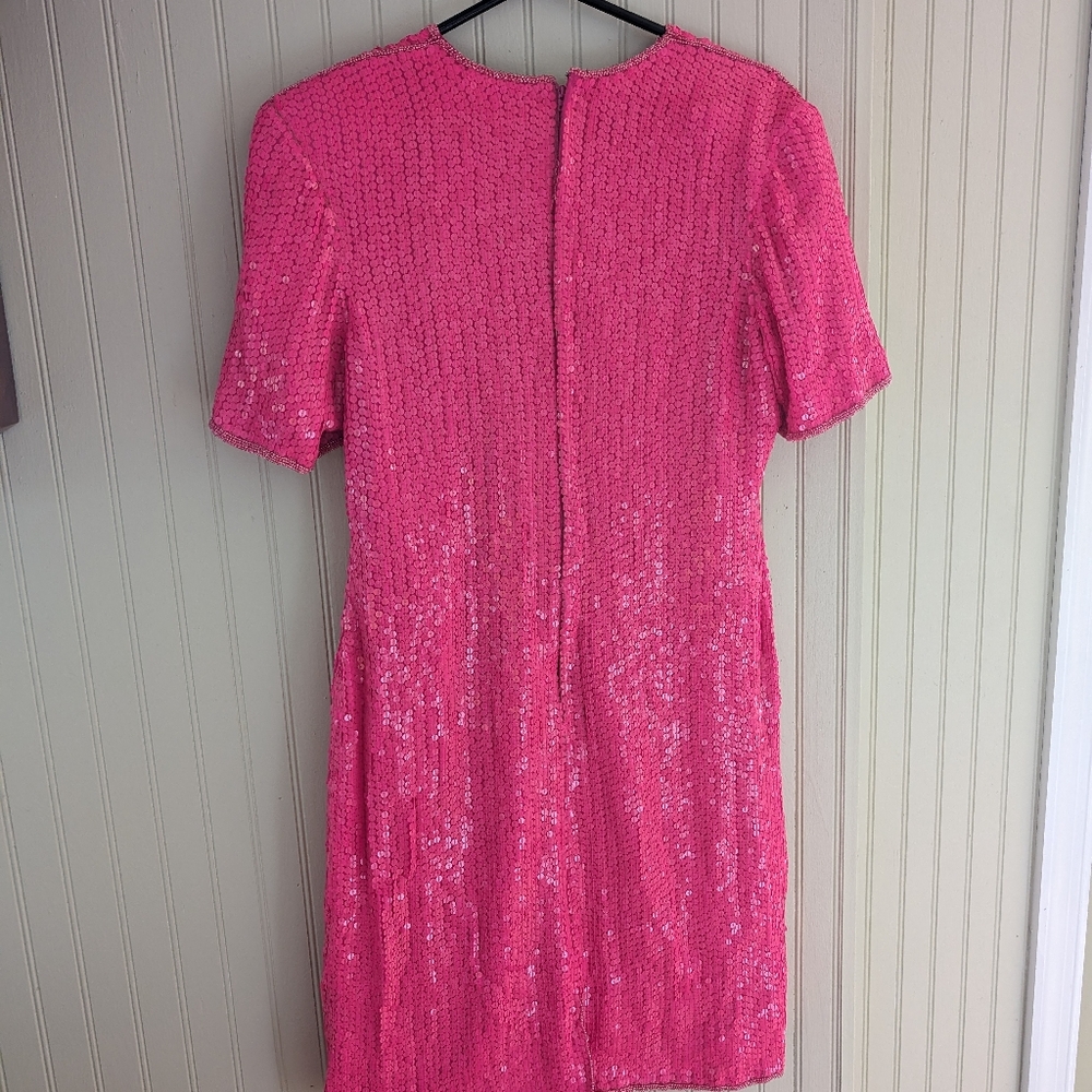 Vintage Neiman Marcus Pink Sequined Silk Beaded Dress Size Medium - Picture 4 of 11